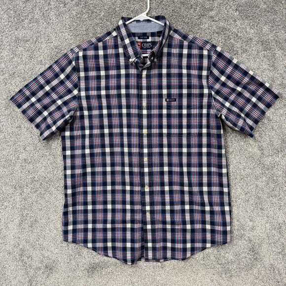 Chaps Other - Chaps Shirt Mens Large Blue Red Plaid Short Sleeve Preppy Eclectic Grandpacore